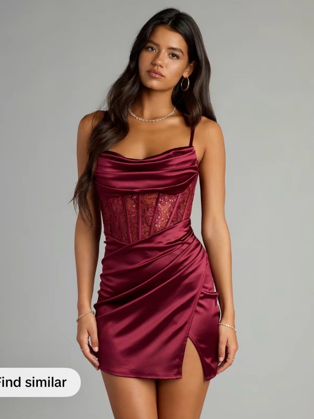 Windsor Satin Lace Corset Mini Dress in Burgundy